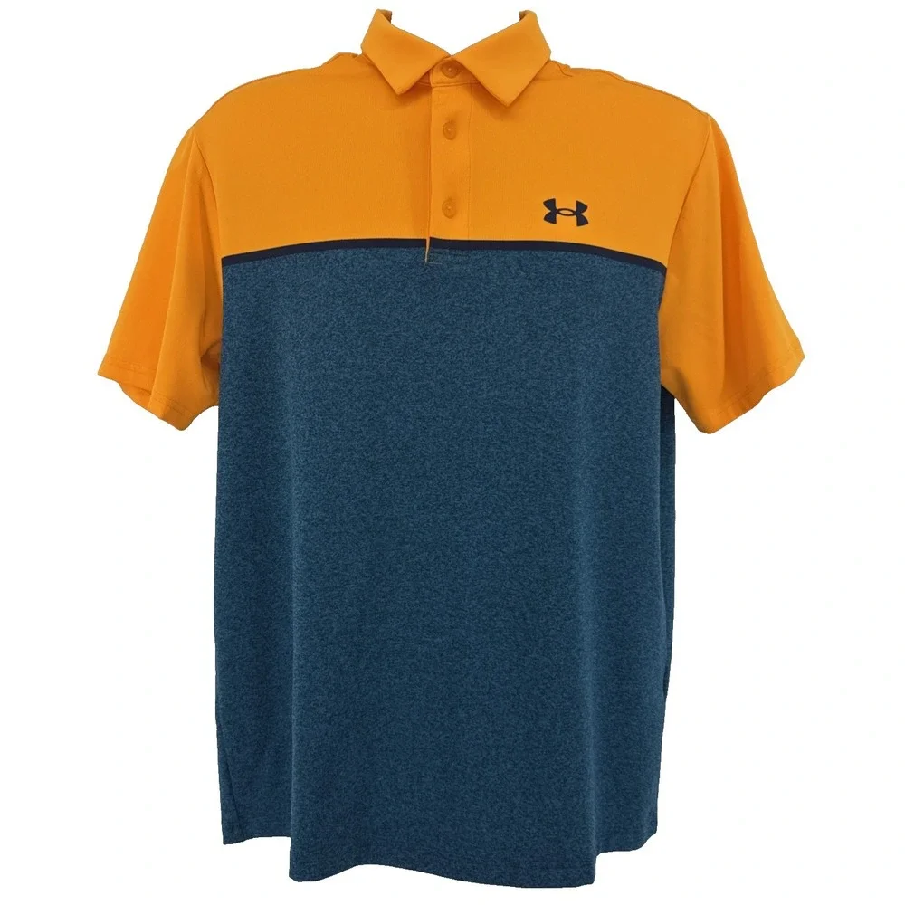 Under Armour Playoff Polo Men M Orange Blue Golf HeatGear Performance
